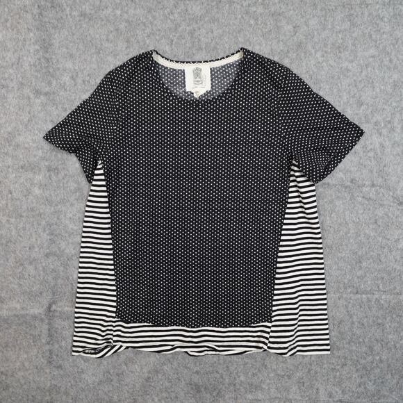 Anthropologie Top Womens Extra Small Lili's Closet Striped Polka Dot Tee Crew - Picture 1 of 9